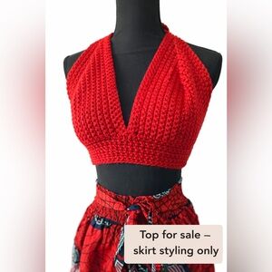 Handmade Red Crochet Halter Top Bralette – Fits 36D / 36DD